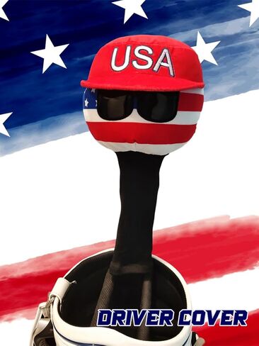 USA Golf Driver Head Cover Soft Plush Cute Cartoon American Ball with Cool Sunglasses Stylish Looking Thick Padding Protechtion Fit Regular 460cc Size Club Headcover in Saudi Arabia