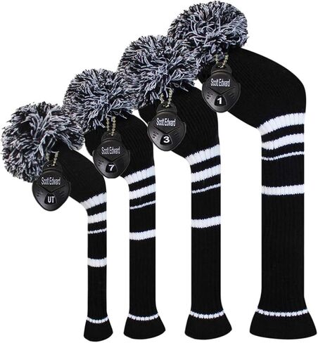 Scott Edward Multi-Style Optional Individualized Knit Golf Club Head Covers Set of 4, Fit for Driver Wood(460cc) * 1, Fairway Wood * 2, and Hybrid(UT) * 1, for Male/Female Golfers in Saudi Arabia