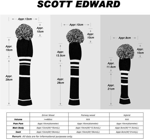 Scott Edward Multi-Style Optional Individualized Knit Golf Club Head Covers Set of 4, Fit for Driver Wood(460cc) * 1, Fairway Wood * 2, and Hybrid(UT) * 1, for Male/Female Golfers in Saudi Arabia