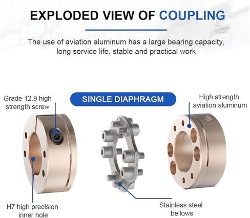 LDG1-B-D50L44 (12-26mm) CNC Servo To Shaft Coupler D50L44 High Speed And Rigidity Flexible 8 Screw Diaphragm Coupling 1Pcs(13X13) in Saudi Arabia