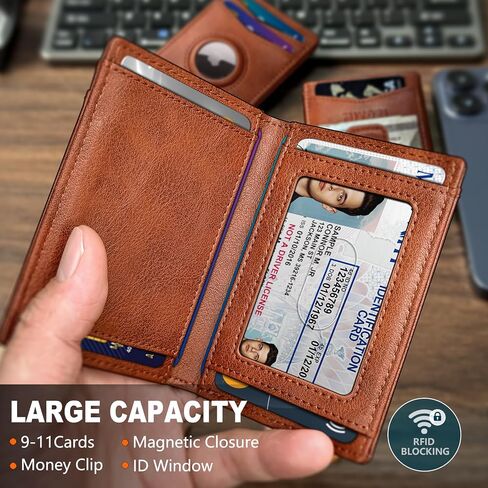 Airtag Wallet for Men- With Money Clip Gift Boxed, Magnetic Closure Slim Genuine Leather Front Pocket Wallet, 3.9"x 2.7", RFID Blocking in Saudi Arabia