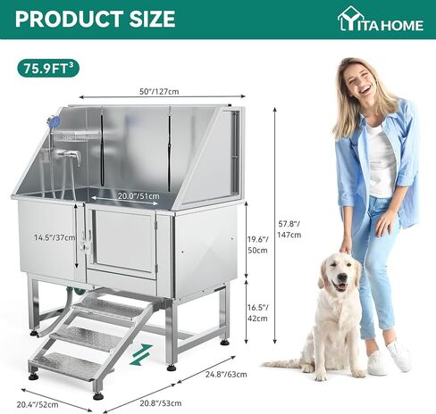 Yitahome Dog Bathtub 50in ، محطة استحمام من الفولاذ المقاوم للصدأ 304 ، حوض استحمام للكلاب ، أحواض القاعة مع منحدر يمين ، صنبور ، شبكة الأرض ، محطة غسل للحيوانات الأليفة للحيوانات الأليفة الكبيرة ، المتوسطة ، الصغيرة. in Saudi Arabia