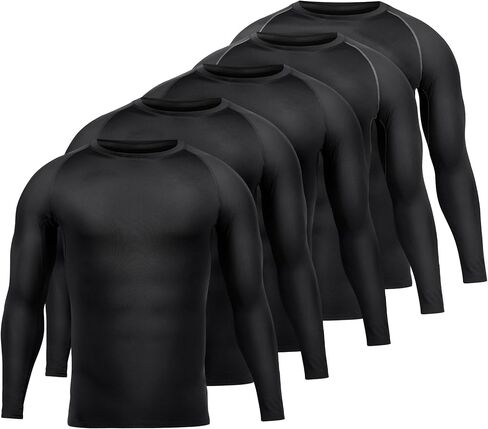 5 Pack Men's Thermal Compression Shirt Fleece Lining Athletic Quick Dry Base Layer Long Sleeve Fitness Top in Saudi Arabia