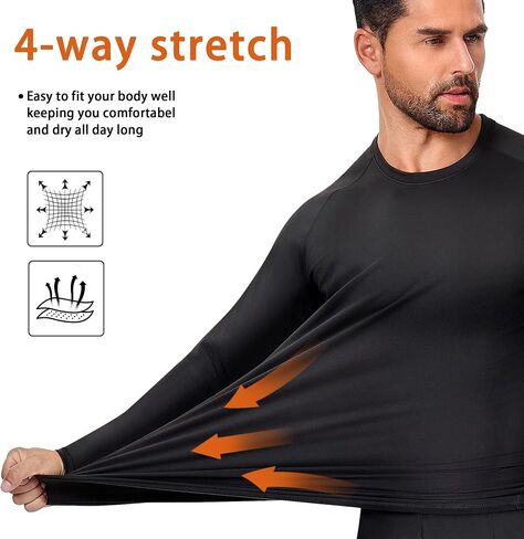 5 Pack Men's Thermal Compression Shirt Fleece Lining Athletic Quick Dry Base Layer Long Sleeve Fitness Top in Saudi Arabia