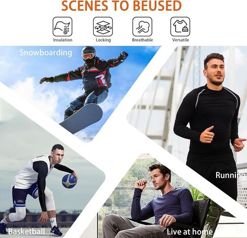 5 Pack Men's Thermal Compression Shirt Fleece Lining Athletic Quick Dry Base Layer Long Sleeve Fitness Top in Saudi Arabia