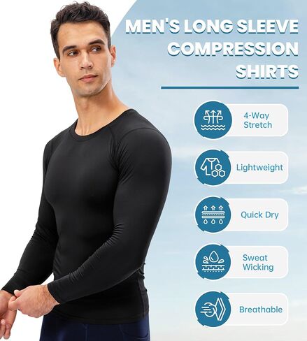 Men's Compression Shirt Long Sleeve Athletic Workout T-Shirts Top Active Sport Base Layer Undershirt Dry Fit in Saudi Arabia
