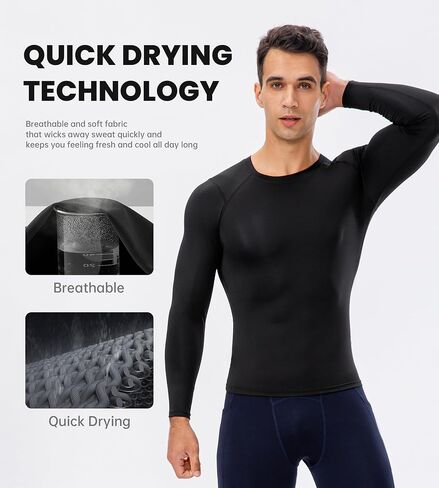 Men's Compression Shirt Long Sleeve Athletic Workout T-Shirts Top Active Sport Base Layer Undershirt Dry Fit in Saudi Arabia