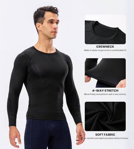 Men's Compression Shirt Long Sleeve Athletic Workout T-Shirts Top Active Sport Base Layer Undershirt Dry Fit in Saudi Arabia