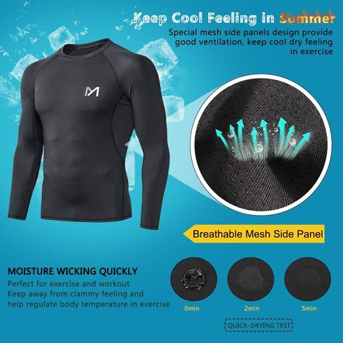 Compression Shirt for Men Long Sleeve Athletic Workout Base Layer UPF 50 Sun Protect Shirts in Kuwait
