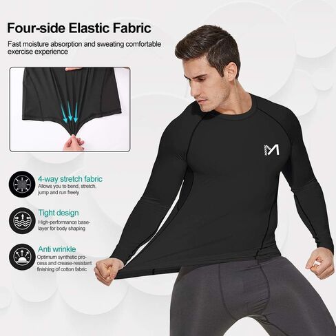 Compression Shirt for Men Long Sleeve Athletic Workout Base Layer UPF 50 Sun Protect Shirts in Kuwait