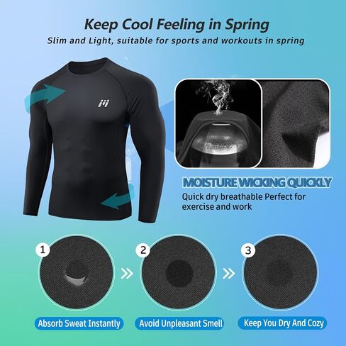Compression Shirt for Men Long Sleeve Athletic Workout Base Layer UPF 50 Sun Protect Shirts in Kuwait