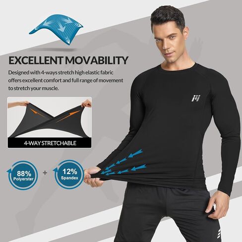 Compression Shirt for Men Long Sleeve Athletic Workout Base Layer UPF 50 Sun Protect Shirts in Kuwait
