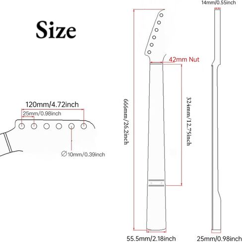 ابدأ الغيتار الرقبة 22 الحنق ، 25.5 '' Canada Canada Maple Electric Guitar Neck مع دائرة نصف قطرها 9.5 '' fretboard لاستبدال أجزاء الغيتار Style Style (القيقب المحمص) in Kuwait