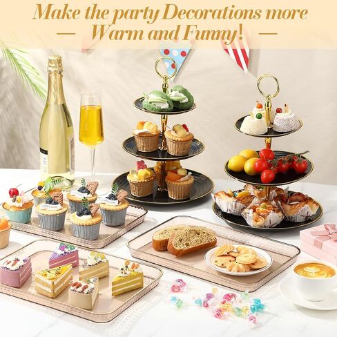 6 PCS Cupcake Display STATE 3 TIER DEGURERT DISPLAY SENDING TOWER TOWER مع RIM RIM RECTANGLE SRIEMS TRAYS TANDS FORDAY BIRDENT BIRDENT BAYS (GRAY) in Kuwait