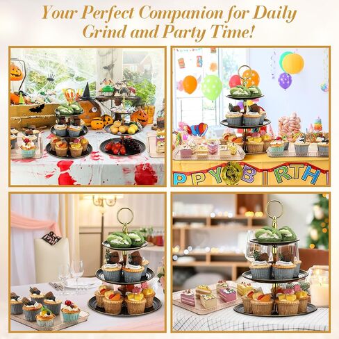 6 PCS Cupcake Display STATE 3 TIER DEGURERT DISPLAY SENDING TOWER TOWER مع RIM RIM RECTANGLE SRIEMS TRAYS TANDS FORDAY BIRDENT BIRDENT BAYS (GRAY) in Kuwait