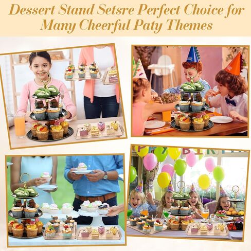 6 PCS Cupcake Display STATE 3 TIER DEGURERT DISPLAY SENDING TOWER TOWER مع RIM RIM RECTANGLE SRIEMS TRAYS TANDS FORDAY BIRDENT BIRDENT BAYS (GRAY) in Kuwait