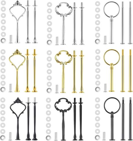 9 Set Cake Stand Hardware Tiered Tray Hardware Kit Fittings for Cake Stand,3 Tier Cake Stand Fittings Hardware Holder for Weeding,Party,Dessert Cupcake Trays Serving Stands-Gold,Black,White in Kuwait