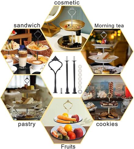 9 Set Cake Stand Hardware Tiered Tray Hardware Kit Fittings for Cake Stand,3 Tier Cake Stand Fittings Hardware Holder for Weeding,Party,Dessert Cupcake Trays Serving Stands-Gold,Black,White in Kuwait