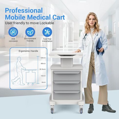 Medical Carts with Wheels, Mobile Ultrasound Cart, Rolling Dental Carts with Drawers, Professional Trolley Cart with Trays for Hospital Clicnic Lab Beauty Salon in Saudi Arabia