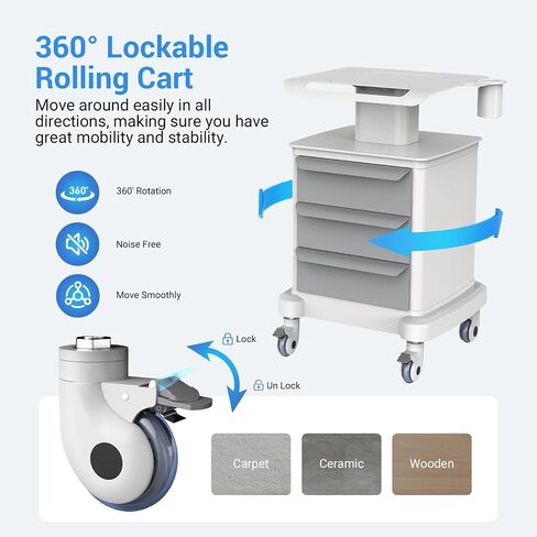 Medical Carts with Wheels, Mobile Ultrasound Cart, Rolling Dental Carts with Drawers, Professional Trolley Cart with Trays for Hospital Clicnic Lab Beauty Salon in Saudi Arabia