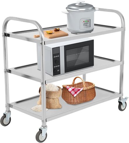 3 Shelf Stainless Steel Cart with Wheels, Kitchen Rolling Cart 330 lbs Weight Capacity, Service Trolley with Lockable Universal Wheels, for Lab, Clinic, Kitchen, Salon, 37.2" L X 19.2" W X 36.4" H in Saudi Arabia