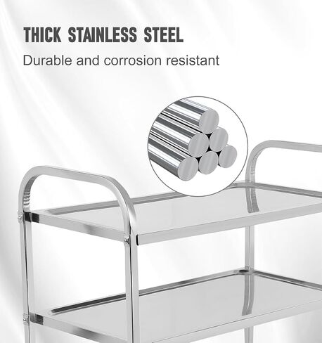 3 Shelf Stainless Steel Cart with Wheels, Kitchen Rolling Cart 330 lbs Weight Capacity, Service Trolley with Lockable Universal Wheels, for Lab, Clinic, Kitchen, Salon, 37.2" L X 19.2" W X 36.4" H in Saudi Arabia