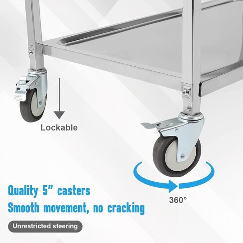 3 Shelf Stainless Steel Cart with Wheels, Kitchen Rolling Cart 330 lbs Weight Capacity, Service Trolley with Lockable Universal Wheels, for Lab, Clinic, Kitchen, Salon, 37.2" L X 19.2" W X 36.4" H in Saudi Arabia