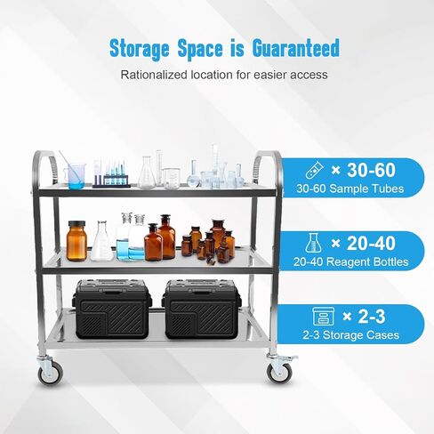 3 Shelf Stainless Steel Cart with Wheels, Kitchen Rolling Cart 330 lbs Weight Capacity, Service Trolley with Lockable Universal Wheels, for Lab, Clinic, Kitchen, Salon, 37.2" L X 19.2" W X 36.4" H in Saudi Arabia