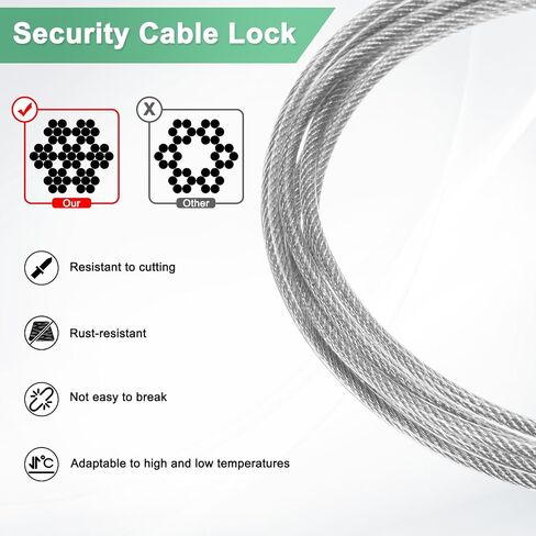 2-Pack Security Cable Lock, 1.64FT PVC Coated Steel Luggage Lock Wire Rope with Double Loop for Outdoor Travel/Gate/Bike, Cut-Resistant Braided Steel Cable [Transparent] in Saudi Arabia