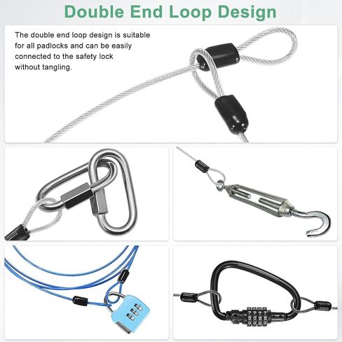 2-Pack Security Cable Lock, 1.64FT PVC Coated Steel Luggage Lock Wire Rope with Double Loop for Outdoor Travel/Gate/Bike, Cut-Resistant Braided Steel Cable [Transparent] in Saudi Arabia