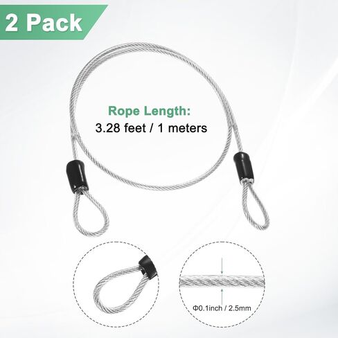 2-Pack Security Cable Lock, 1.64FT PVC Coated Steel Luggage Lock Wire Rope with Double Loop for Outdoor Travel/Gate/Bike, Cut-Resistant Braided Steel Cable [Transparent] in Saudi Arabia