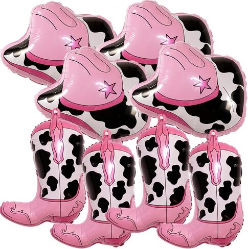 Western-Balloons Cowboy-Balloon 8PCS Large Cowboy Cowgirl Hat Boot Foil Balloons Western Birthday Party Rodeo Bachelorette Decorations Supply in Kuwait