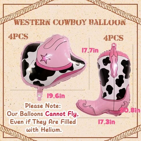 Western-Balloons Cowboy-Balloon 8PCS Large Cowboy Cowgirl Hat Boot Foil Balloons Western Birthday Party Rodeo Bachelorette Decorations Supply in Kuwait
