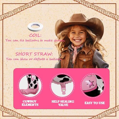 Western-Balloons Cowboy-Balloon 8PCS Large Cowboy Cowgirl Hat Boot Foil Balloons Western Birthday Party Rodeo Bachelorette Decorations Supply in Kuwait