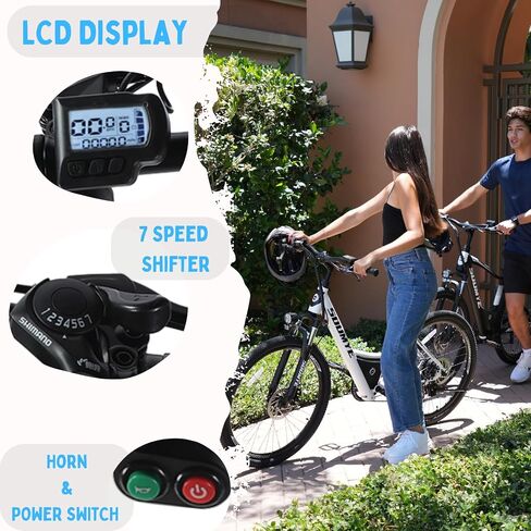 Electric Mountain Bike for Adults 26" Step-Thru/Over Commuting Ebike for Men Women with Peak Power 540w, 360Wh Built-in Battery, LCD Display, 7 Gears & Front Shock Absorber in Saudi Arabia