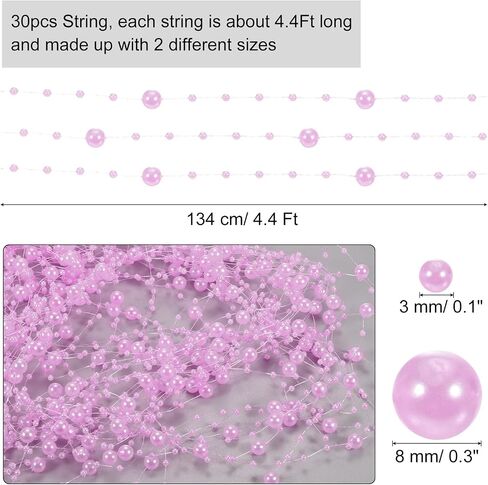 uxcell 30pcs Artificial Pearl String for Floating Candle, 4.4 ft Floating Faux Beads Pearl for Centerpiece Vases Filler Wedding Christmas Party Garland Decoration (Orange) in Saudi Arabia