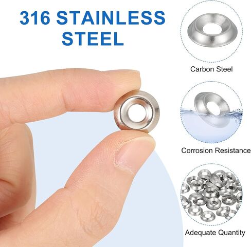 Meccanixity 120 PCS #10 Countersunk Finish Washers ، حشية غسالة كوب من الصلب الكربوني للبراغي البراغي البراغي بناء ، فضية in Saudi Arabia