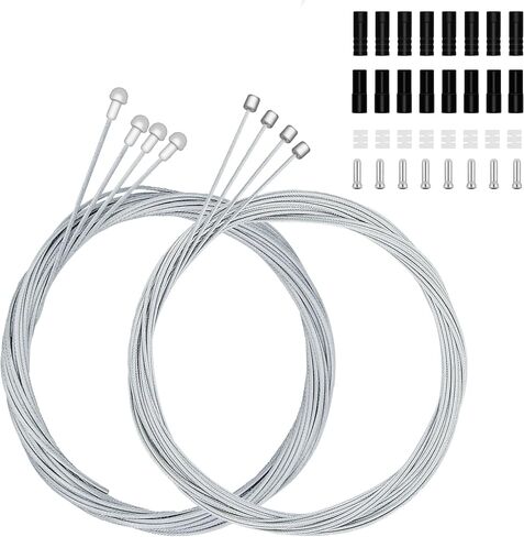 40Pcs Bike Brake Cable Kit, Universal Bicycle Brake Cable Set for Mountain and Road Bike, Including Brake Cable, Shifter Cable, O-Rings, Brake and Shift Cable End Caps, Silver Cable End Caps in Kuwait