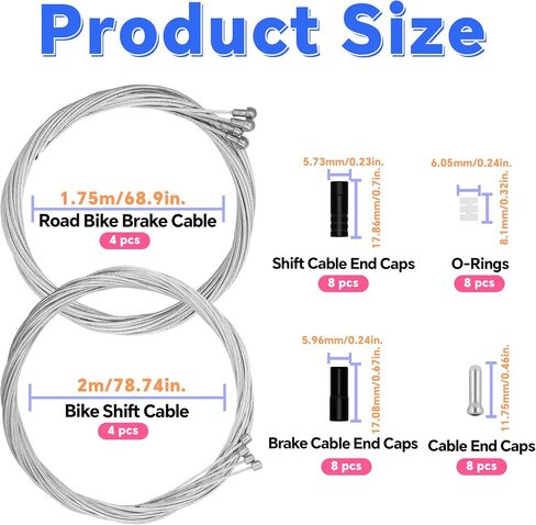 40Pcs Bike Brake Cable Kit, Universal Bicycle Brake Cable Set for Mountain and Road Bike, Including Brake Cable, Shifter Cable, O-Rings, Brake and Shift Cable End Caps, Silver Cable End Caps in Kuwait