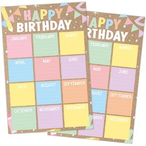 2Pcs Boho Confetti Happy Birthday Chart Poster Set Class Confetti Birthday Calendars Chart Bulletin Board Posters for Back to School Classrooms Kids Nursery Homeschool Kindergarten in Saudi Arabia