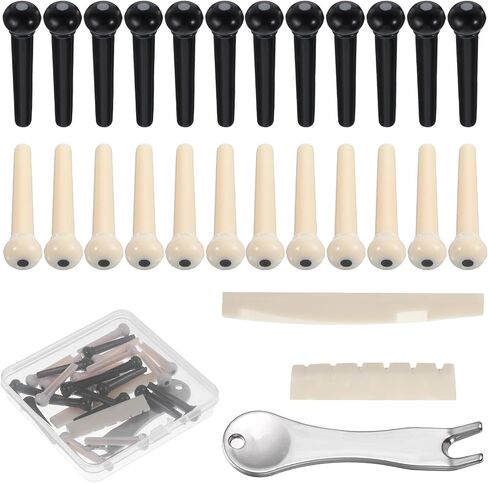 24 Pcs Acoustic Guitar Bridge Pins String Pegs Guitar Bridge Saddle Nut with 3-in-1 Guitar String Winder & Cutter Parts Accessories Puller Remover Replacement Tools Kits in Saudi Arabia