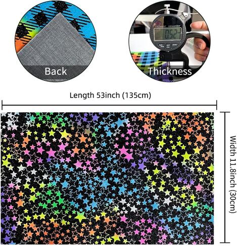 Rainbow Striped Pattern Faux Leather Fabric Sheets, 11.8x53inch Geometric Star Dots Synthetic Leather for DIY Earrings, Hair Bows & Crafts Projects - Perfect for Crafters in Kuwait