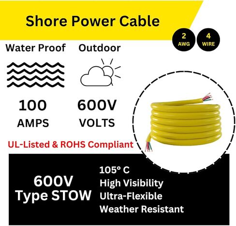 100 amp 2/4 AWG Premium Yellow Marine Power Cable Type STOW - تم بيعها بالقدم in Saudi Arabia
