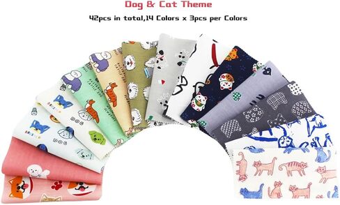 42-Pack 5x5 Inch Cat & Dog Cotton Fabric Squares for Quilting,Multi-Color Cute Animal Print Charm Packs Precut Quilting Supplies in Saudi Arabia