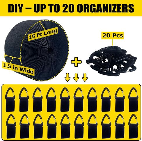 Extension Cord Holder Organizer, Heavy Duty Hook and Loop Straps with 20 Pcs Triangle Buckle, Cut to Length, Easily on Hooks or Nails, Extension Cord Storage for Garage Organization(15ft x 1.5in) in Kuwait