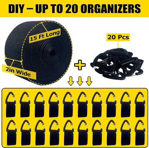 Extension Cord Holder Organizer, Heavy Duty Hook and Loop Straps with 20 Pcs Triangle Buckle, Cut to Length, Easily on Hooks or Nails, Extension Cord Storage for Garage Organization(15ft x 1.5in) in Kuwait