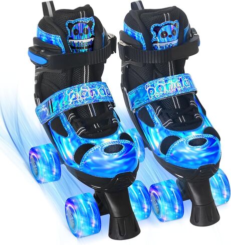 Nattork Kids Roller Skates for Girls Boys, 4 Size Adjustable Panda Quad Skates with All Light up Wheels, Beginner Roller Skates - Birthday Gift for Outdoor Indoor in Saudi Arabia
