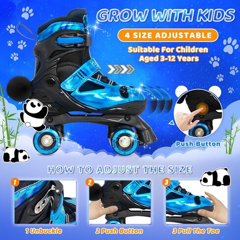 Nattork Kids Roller Skates for Girls Boys, 4 Size Adjustable Panda Quad Skates with All Light up Wheels, Beginner Roller Skates - Birthday Gift for Outdoor Indoor in Saudi Arabia