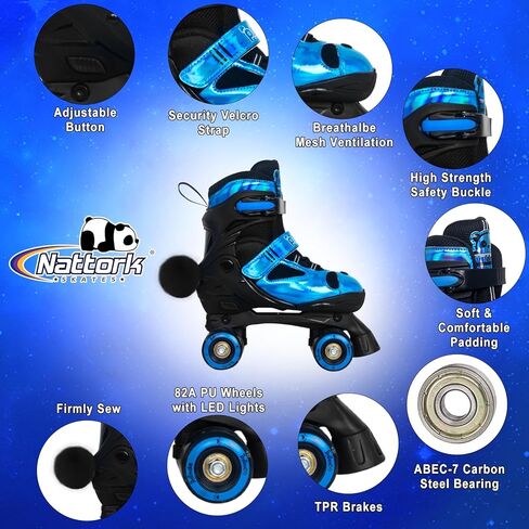 Nattork Kids Roller Skates for Girls Boys, 4 Size Adjustable Panda Quad Skates with All Light up Wheels, Beginner Roller Skates - Birthday Gift for Outdoor Indoor in Saudi Arabia