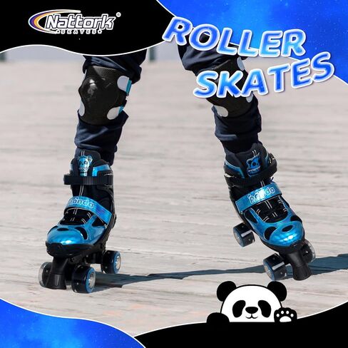 Nattork Kids Roller Skates for Girls Boys, 4 Size Adjustable Panda Quad Skates with All Light up Wheels, Beginner Roller Skates - Birthday Gift for Outdoor Indoor in Saudi Arabia